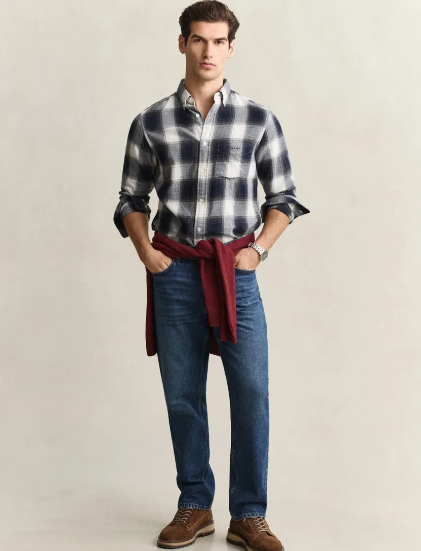 Overhemd Gant Regular Fit navy geruit Windblown flanel