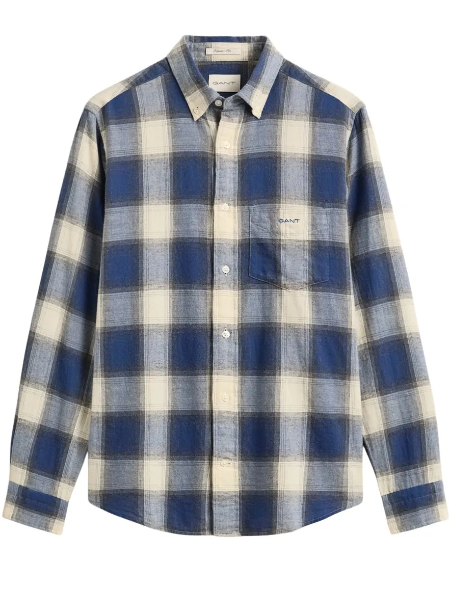 Gant Regular Fit overhemd blauw geruit Windblown flanel