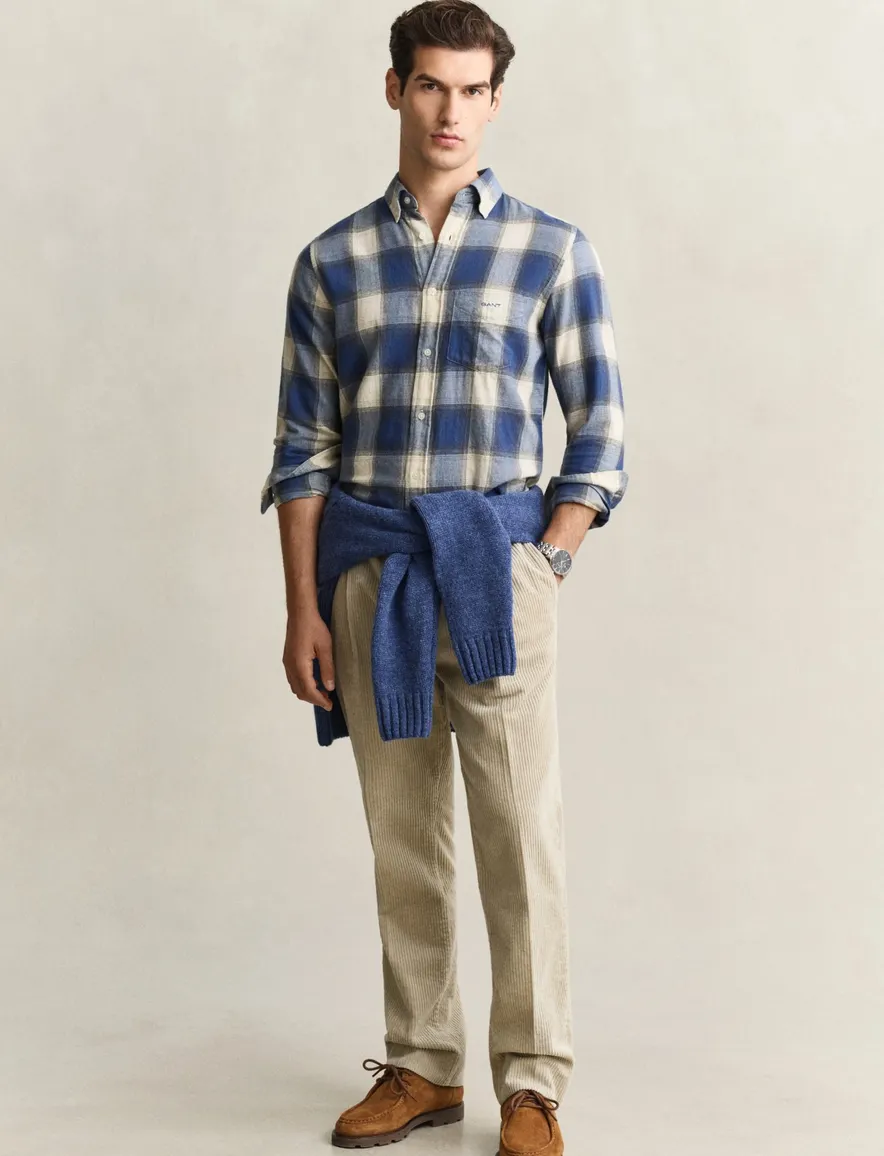 Gant Regular Fit overhemd blauw geruit Windblown flanel
