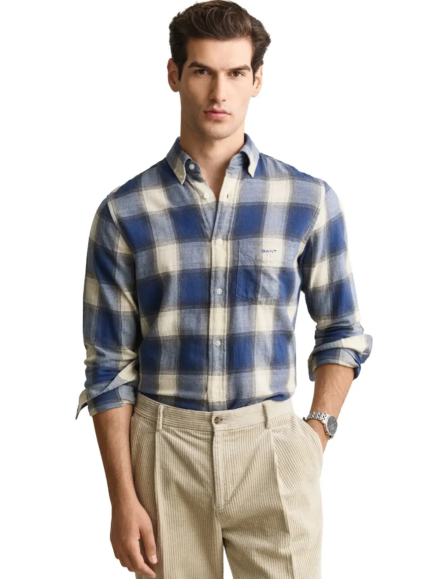 Gant Regular Fit overhemd blauw geruit Windblown flanel