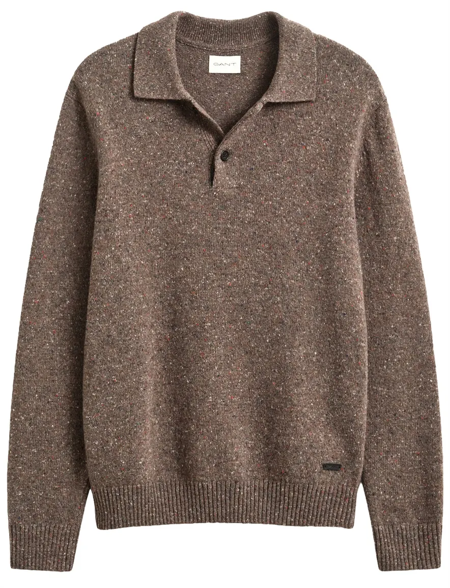 Gant trui half zip bruin gemeleerd