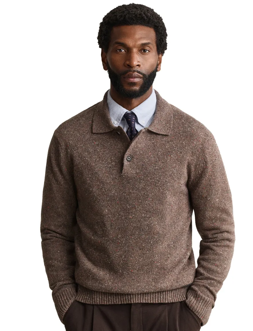 Gant trui half zip bruin gemeleerd