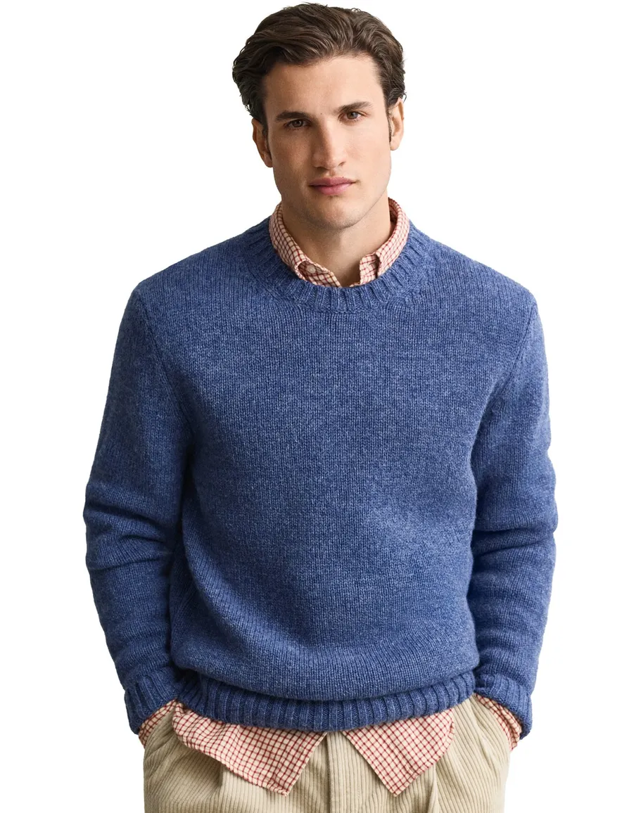 Gant trui ronde hals blauw wol gebreid