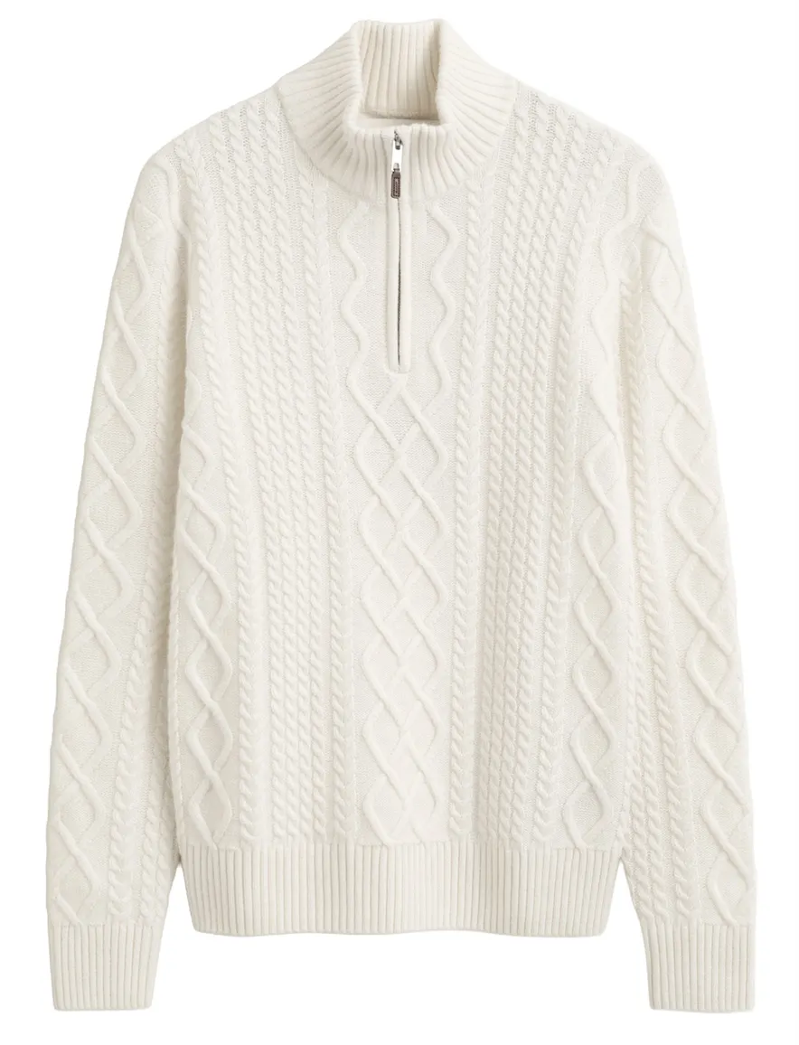 Witte trui Gant half zip gebreid