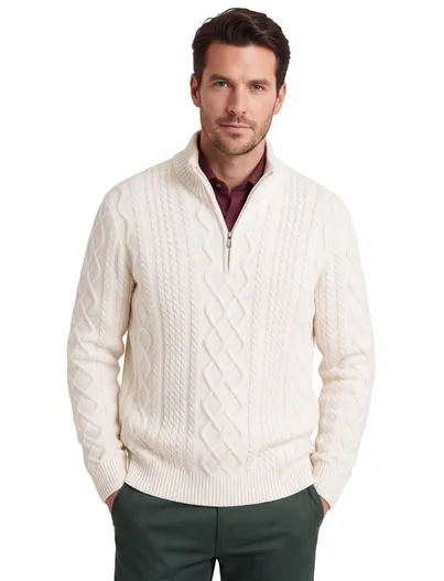 Gant Gant trui half zip wit gebreid
