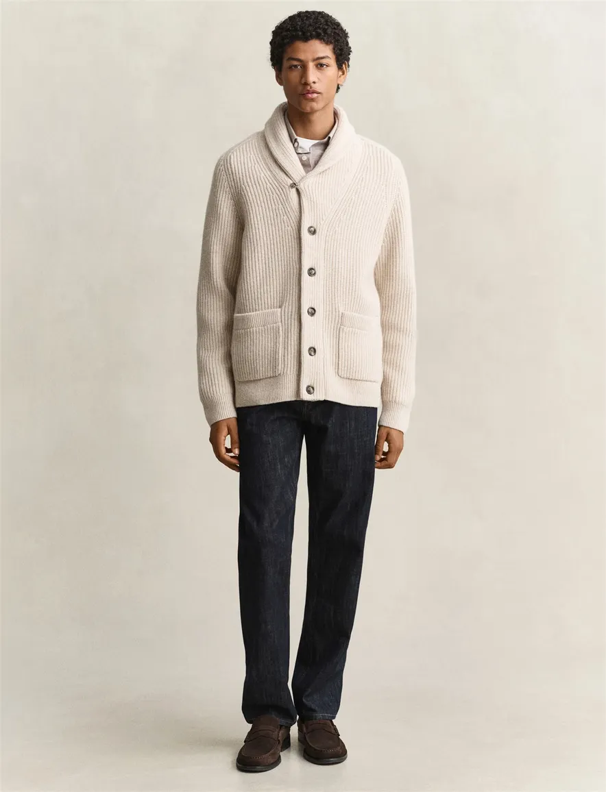 Gant Regular Fit vest creme gebreid