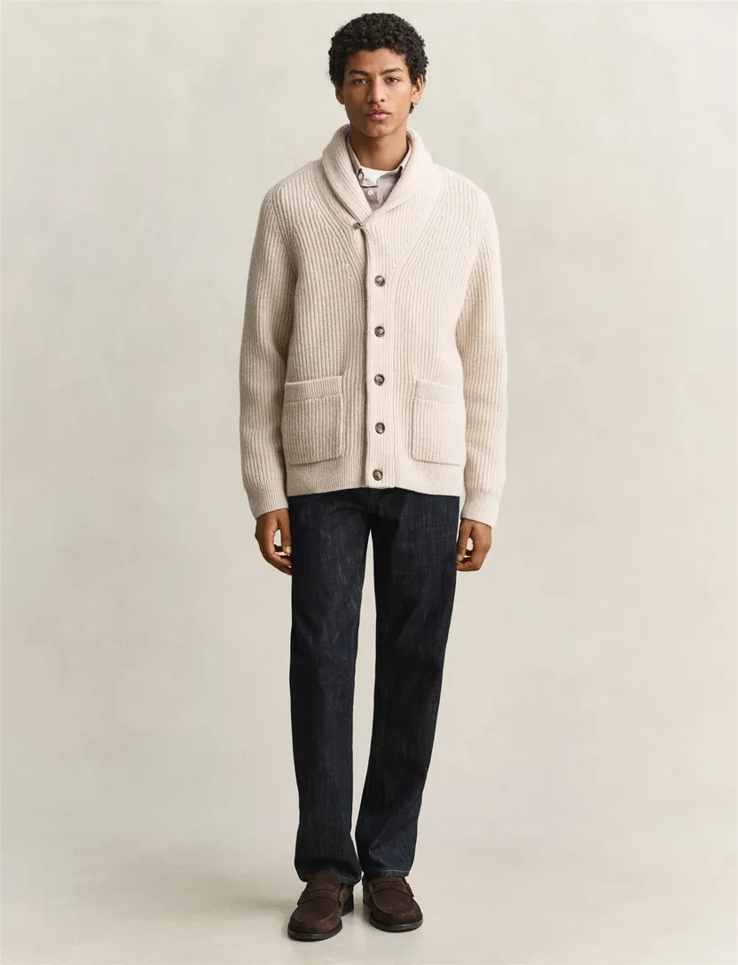 Vest Gant Regular Fit creme gebreid