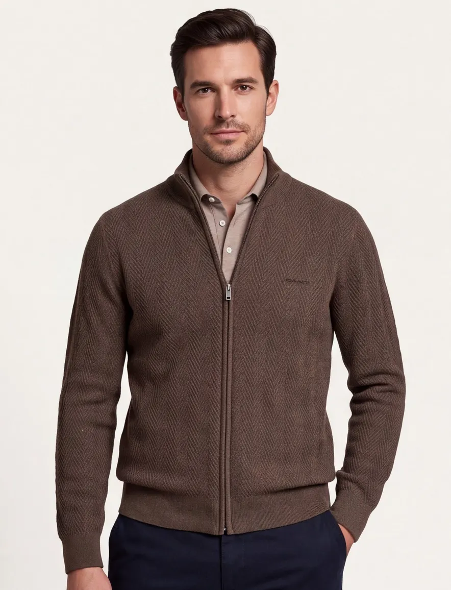 Gant Regular Fit vest bruin visgraatpatroon