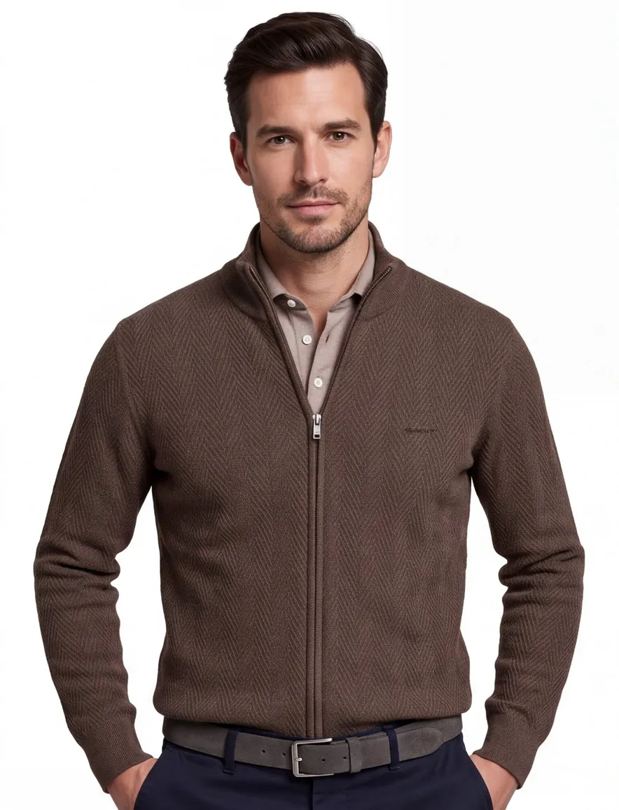 Gant Regular Fit vest bruin visgraatpatroon