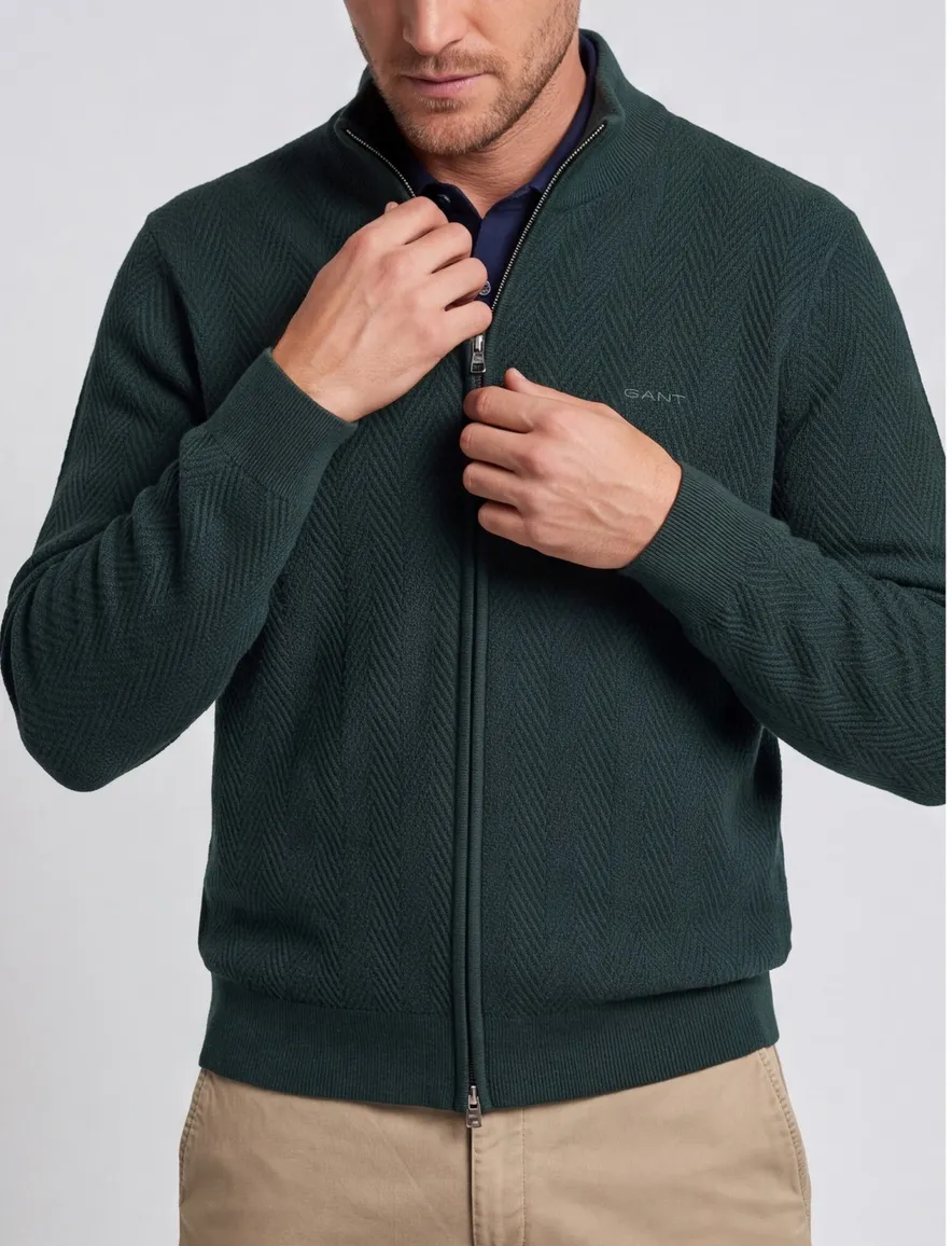 Gant Regular Fit vest donkergroen visgraatpatroon