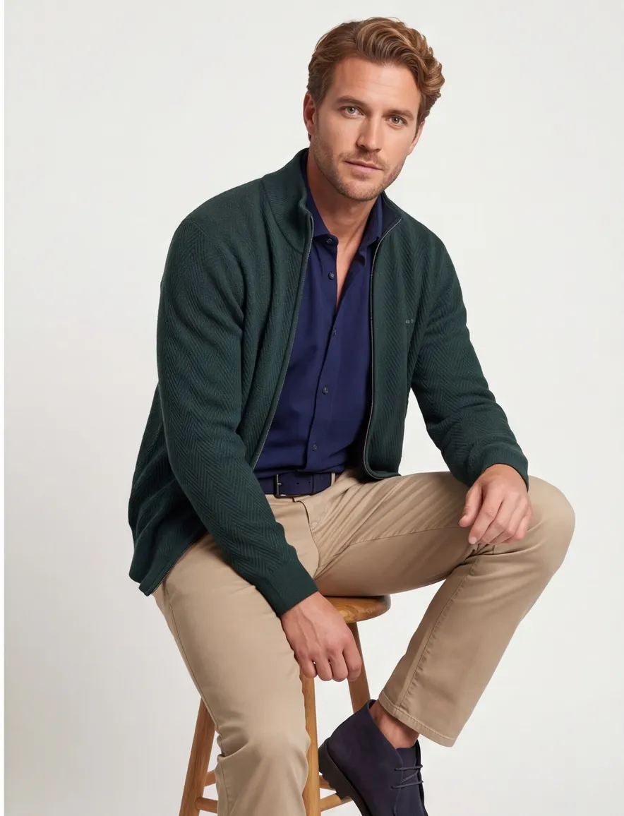 Gant Regular Fit vest donkergroen visgraatpatroon