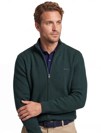 Gant Vest Gant Regular Fit donkergroen visgraatpatroon