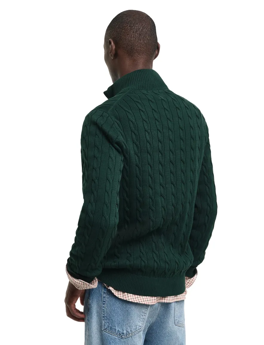 Gant Regular Fit kabeltrui half zip donkergroen