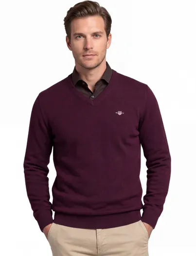 Gant Gant trui v hals bordeaux van 100% lamswol