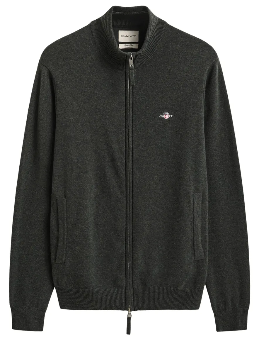 Gant Regular Fit vest donkergroen gemeleerd lamswol