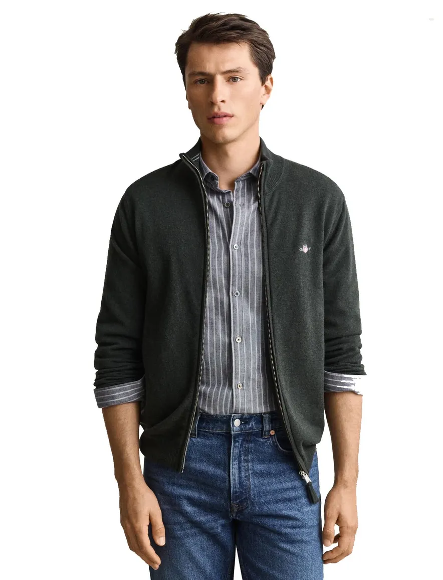 Gant Regular Fit vest donkergroen gemeleerd lamswol