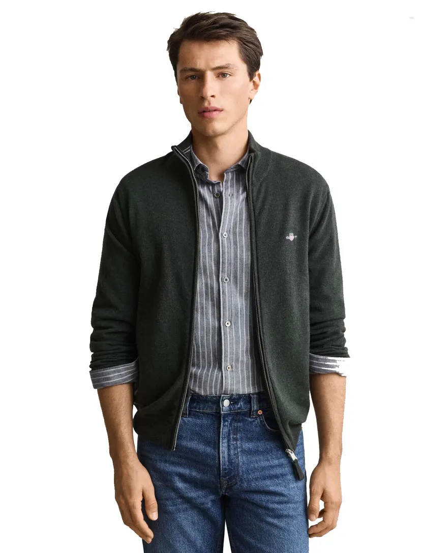 Vest Gant Regular Fit donkergroen lamswol