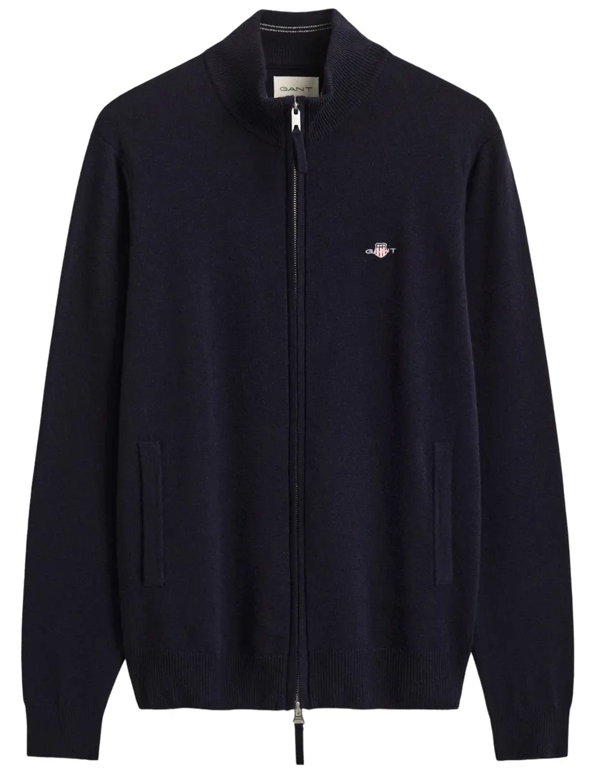 Vest Gant Regular Fit donkerblauw lamswol geborduurd logo