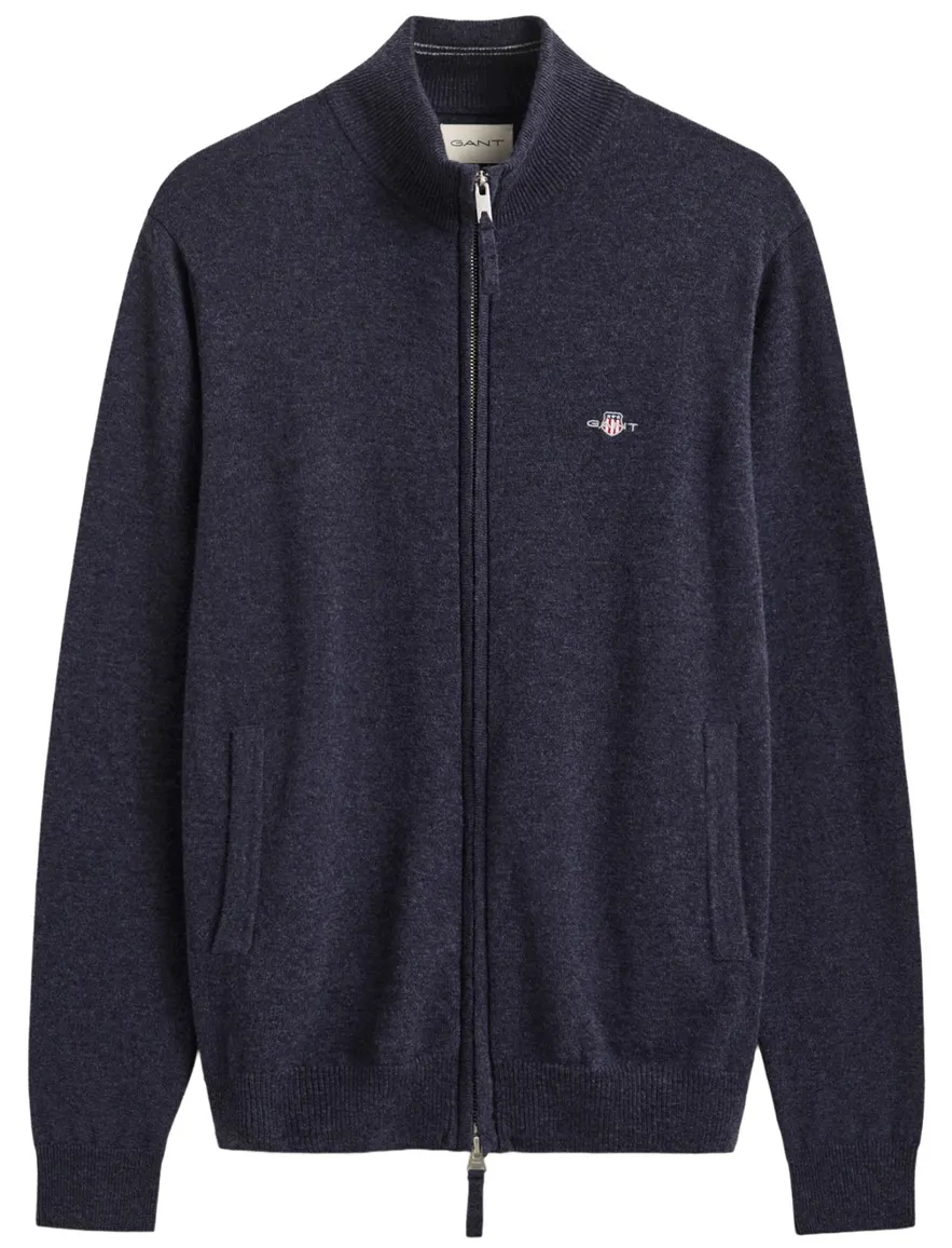 Gant Regular Fit vest donkerblauw gemeleerd lamswol