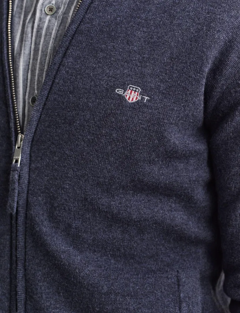 Vest Gant Regular Fit donkerblauw lamswol