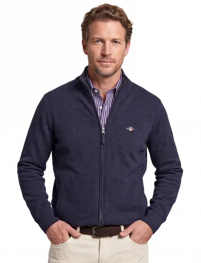Gant Vest Gant Regular Fit donkerblauw lamswol