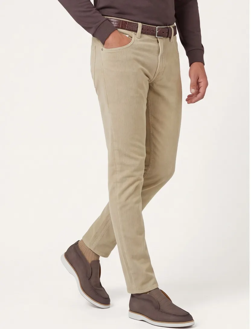 Broek Tramarossa beige rib katoen normale fit