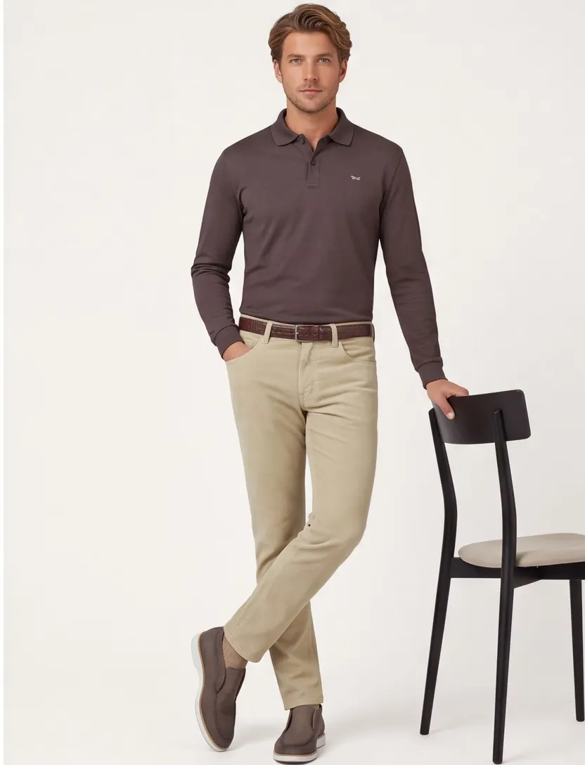 Broek Tramarossa beige rib katoen normale fit