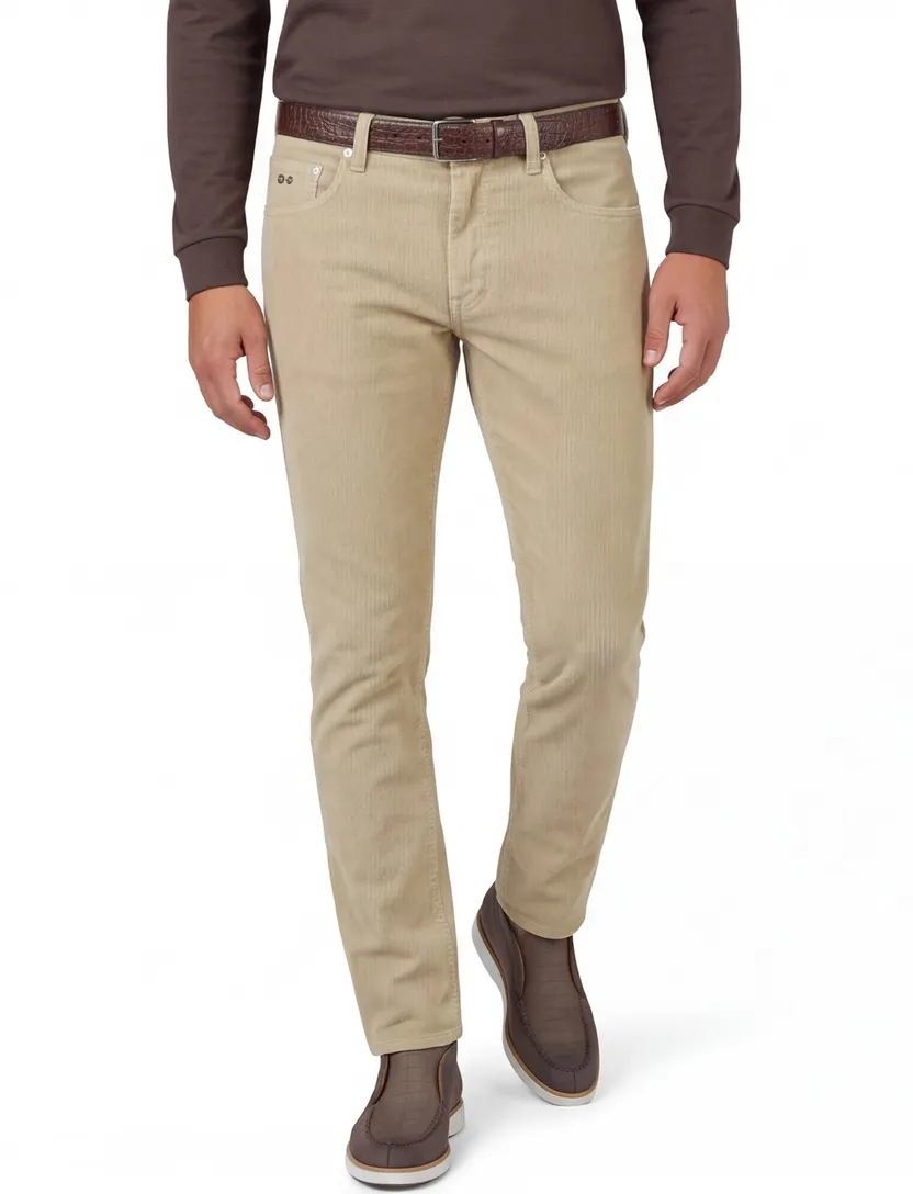 Broek Tramarossa beige rib katoen normale fit