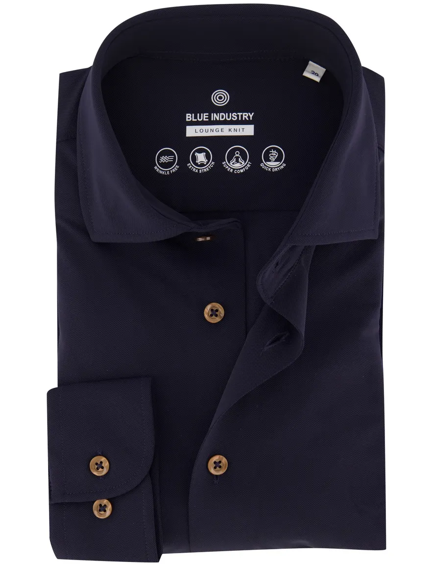 Blue Industry overhemd donkerblauw effen