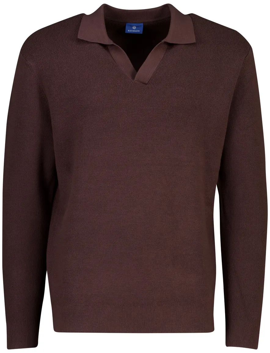 Blue Industry poloshirt bruin v hals stretch