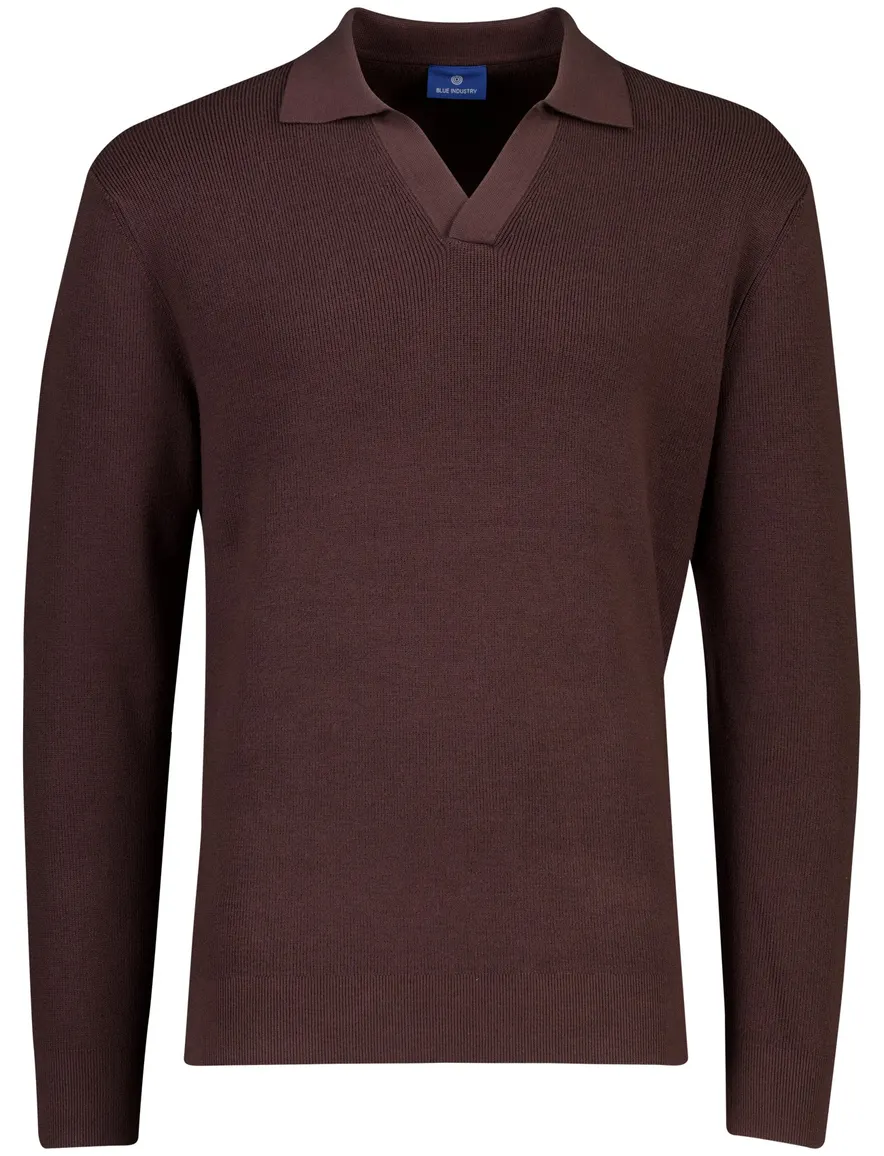 Blue Industry poloshirt bruin v hals stretch