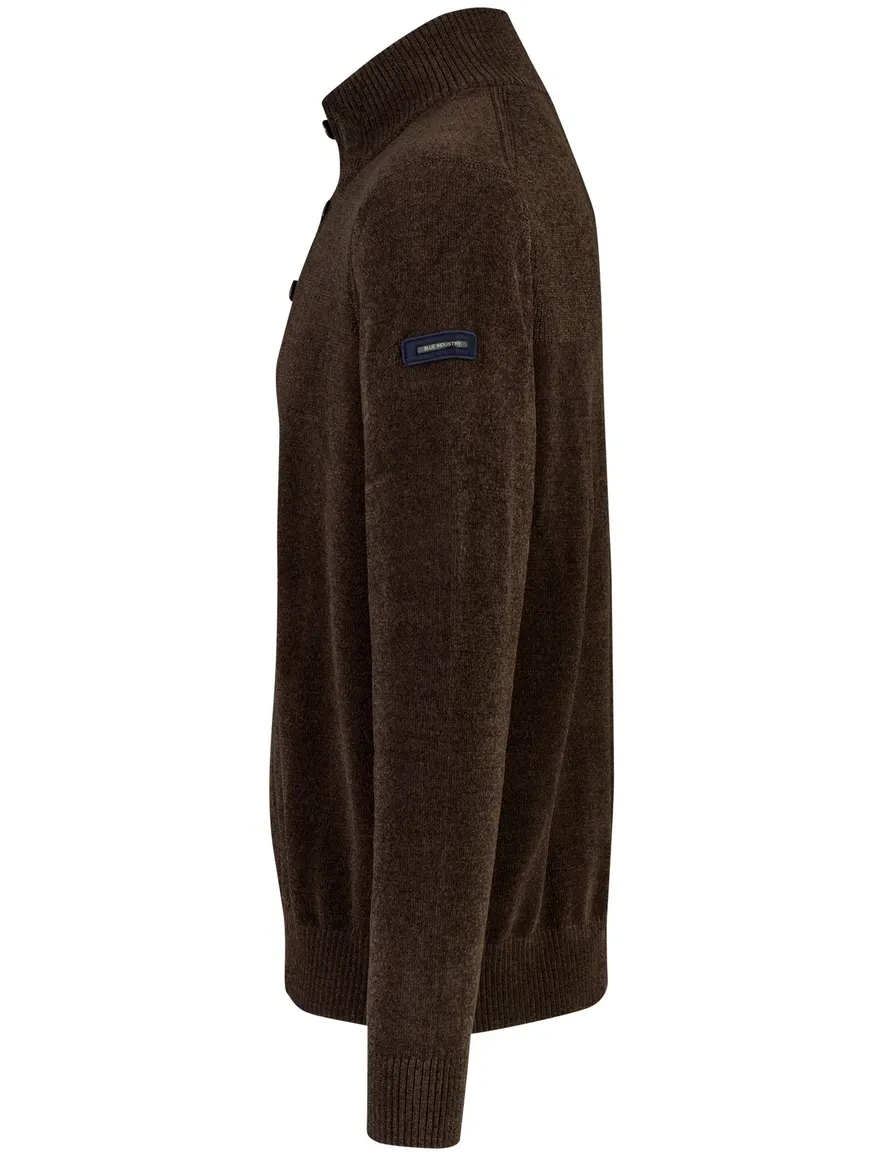 Blue Industry trui bruin met half zip knopen en rits