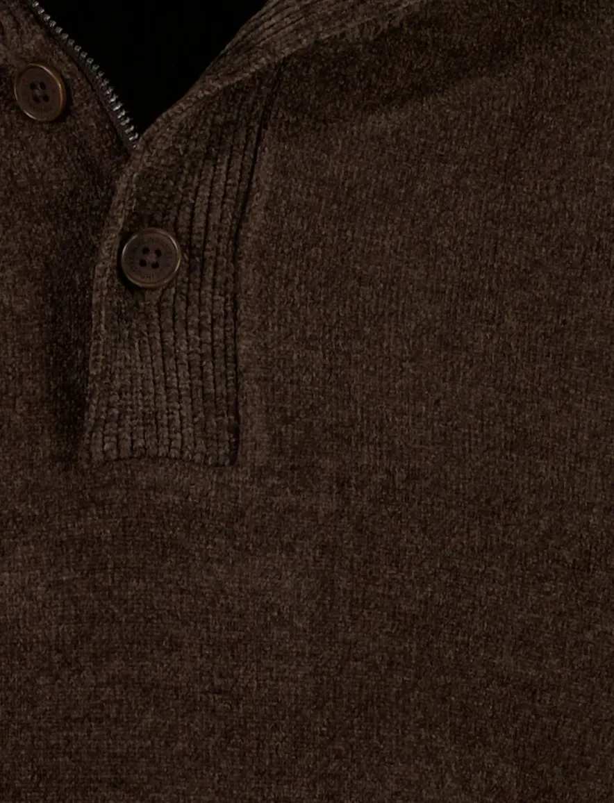 Blue Industry trui bruin met half zip knopen en rits