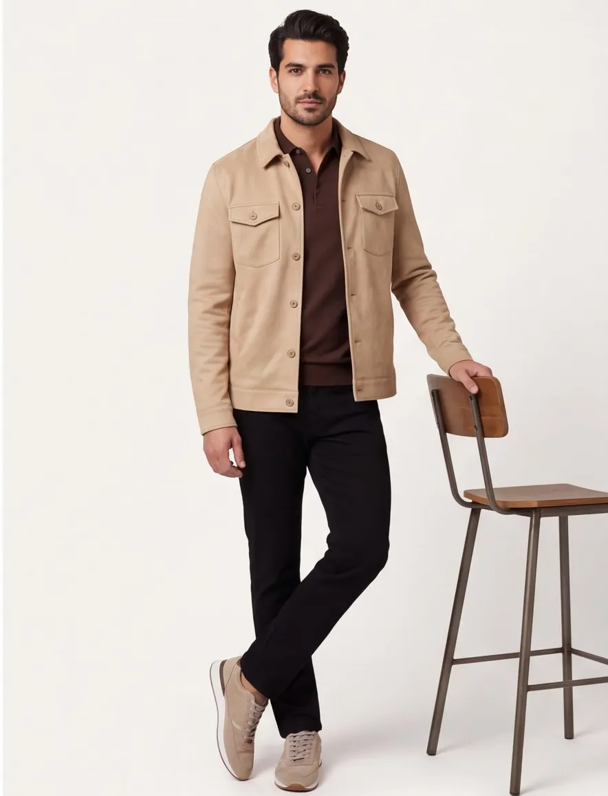 Blue Industry overshirt camel met borstzak