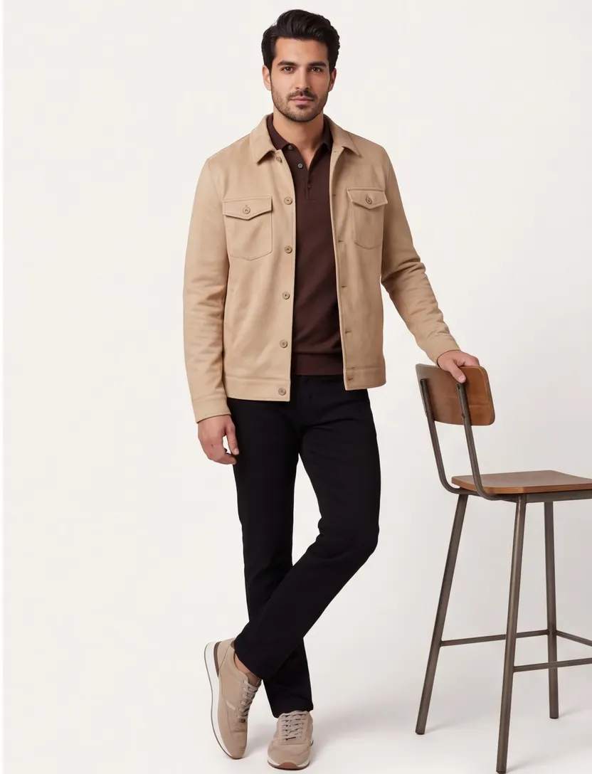 Overshirts Blue Industry camel met borstzak