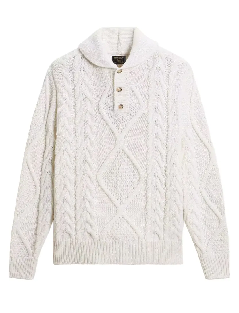 Trui Woolrich wit kabeltrui alpacawol