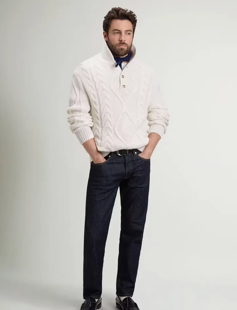 Trui Woolrich wit kabeltrui alpacawol