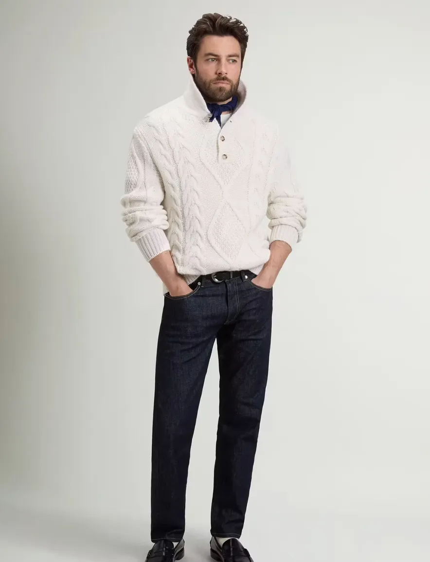 Woolrich half zip trui wit kabeltrui alpacawol