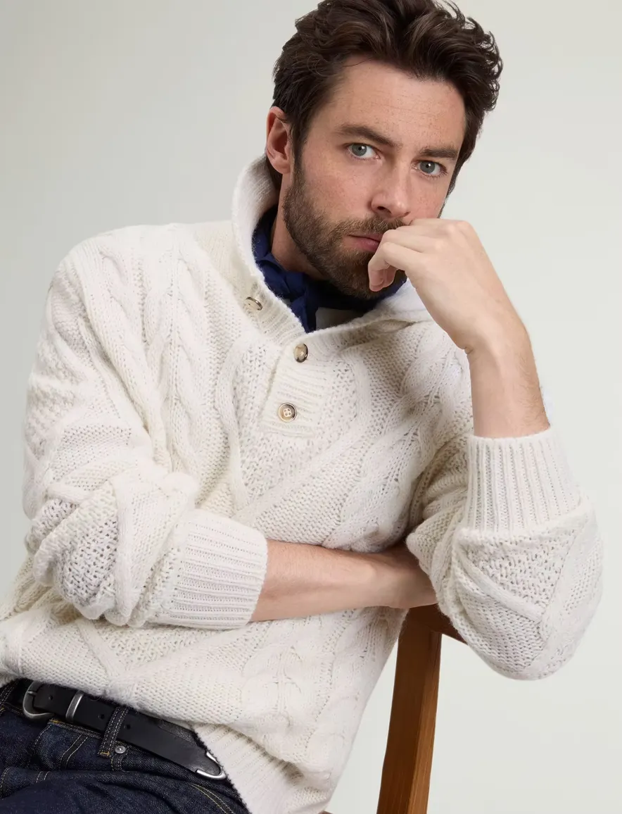 Woolrich half zip trui wit kabeltrui alpacawol