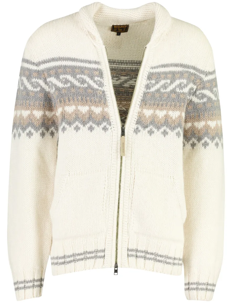 Woolrich vest outdoor wit geprint 50% lamswol en 50% alpaca