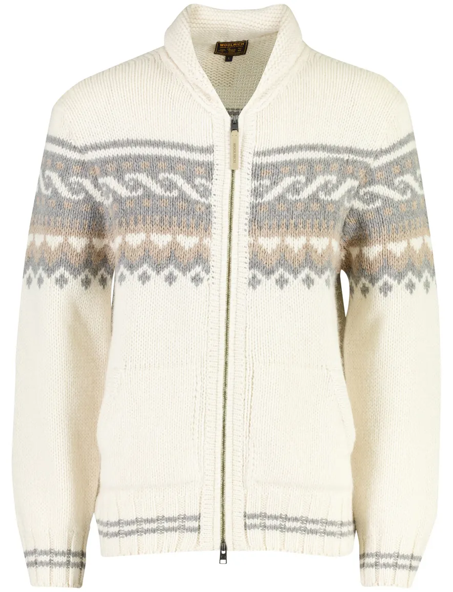 Woolrich vest outdoor wit geprint 50% lamswol en 50% alpaca