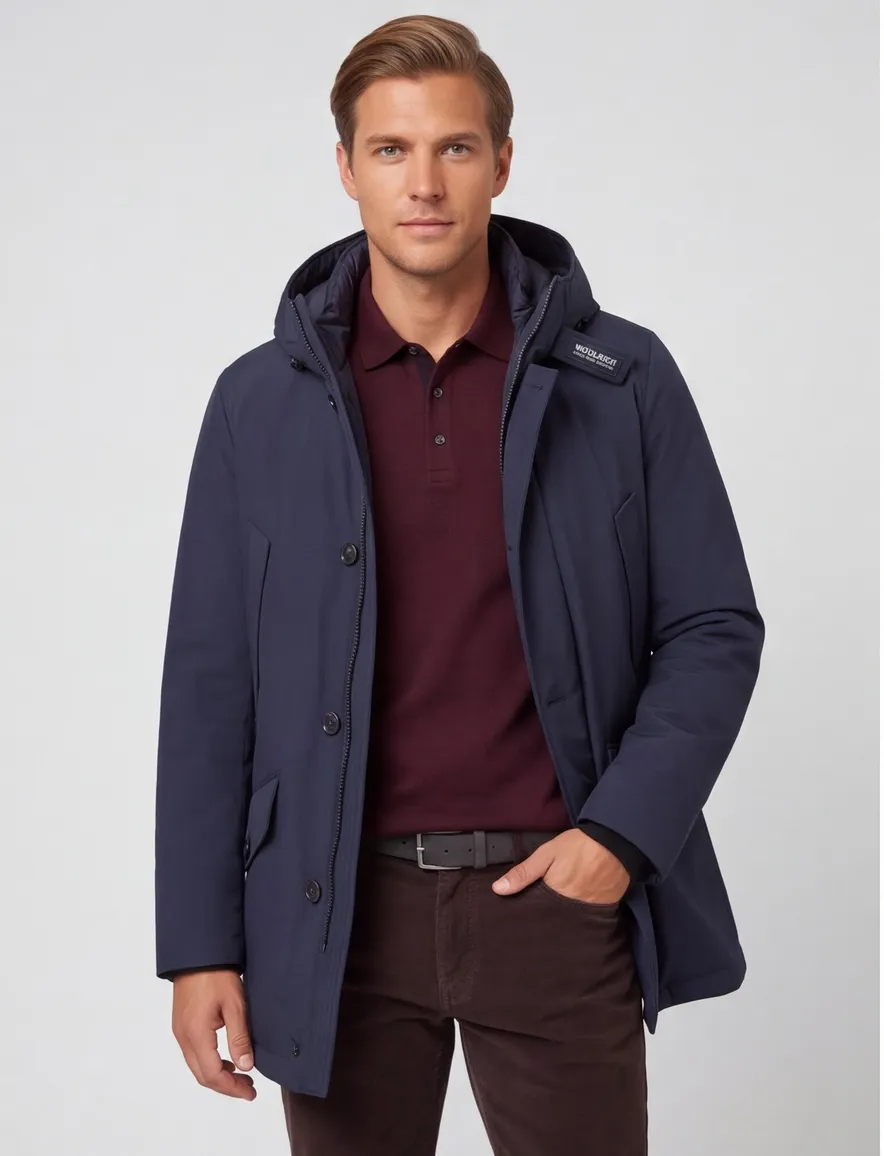 Woolrich parka jas donkerblauw effen