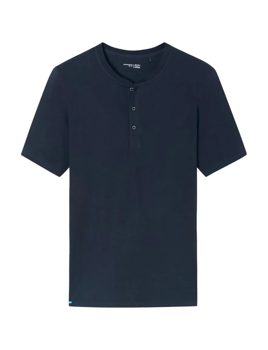 Schiesser Mix+Relax pyjama shirt donkerblauw