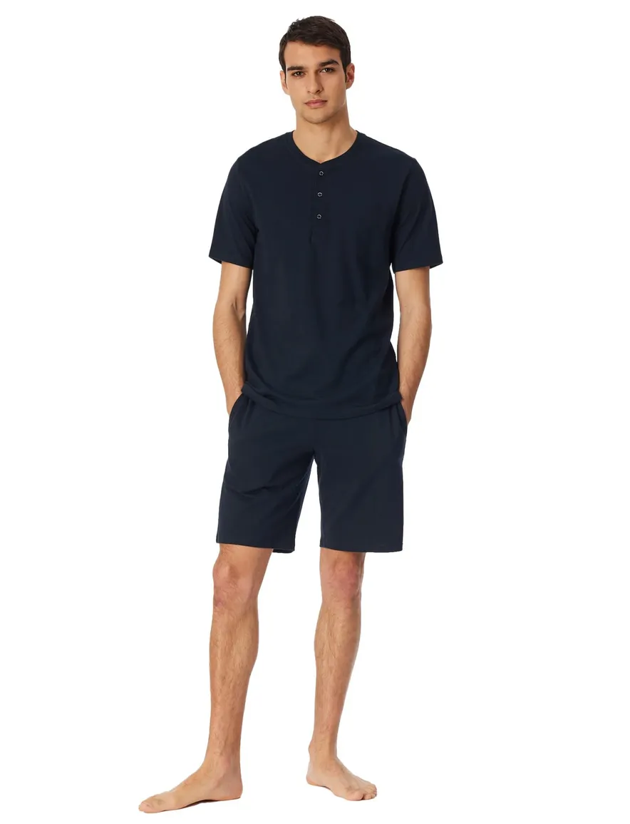 Schiesser Mix+Relax pyjama shirt donkerblauw