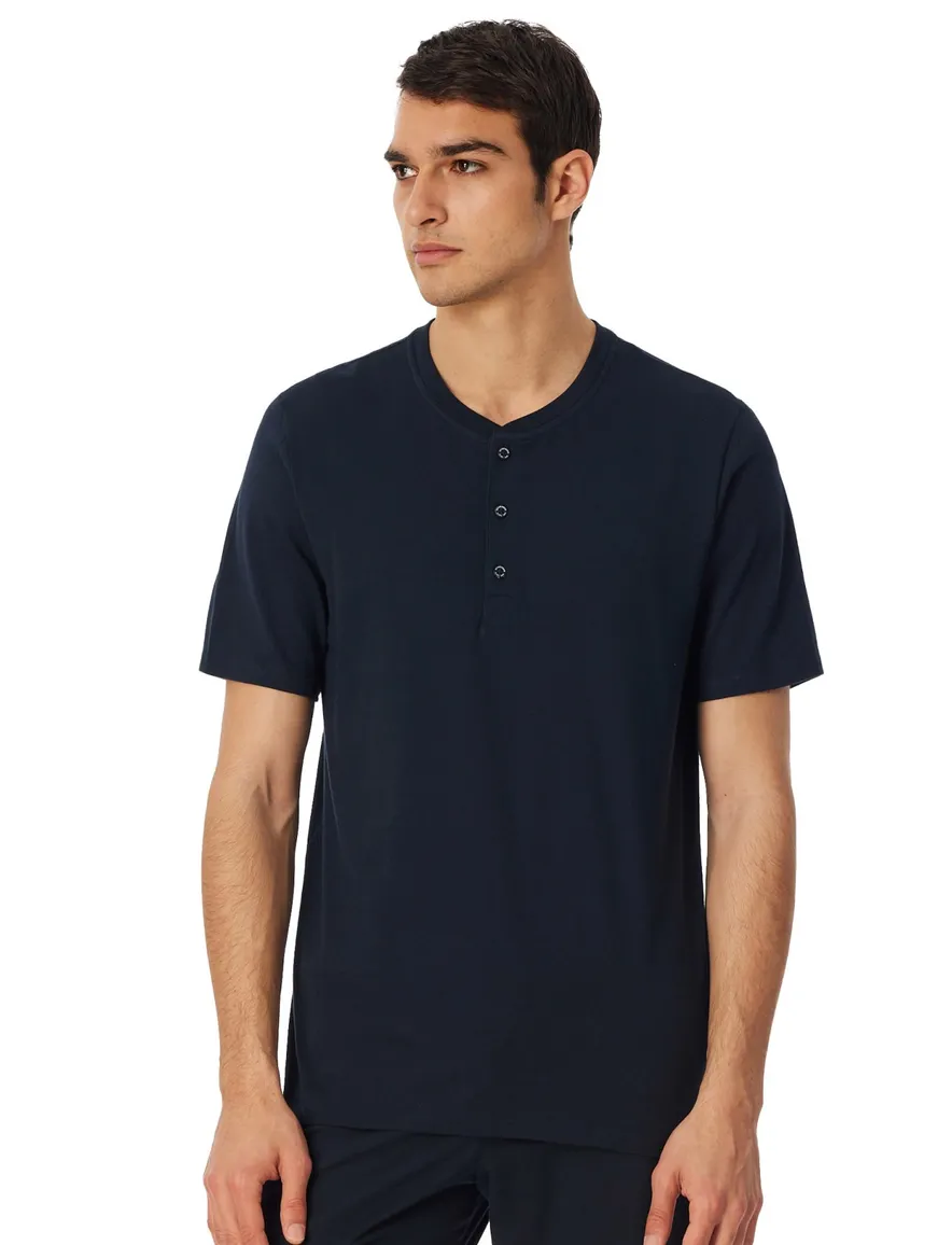 Schiesser Mix+Relax pyjama shirt donkerblauw