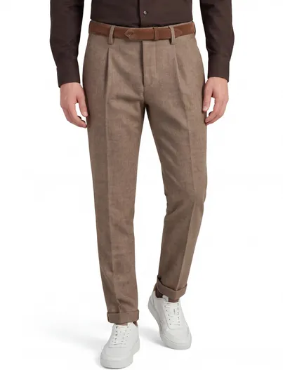 Mason's Mason's broek camel flatfront model met omslag