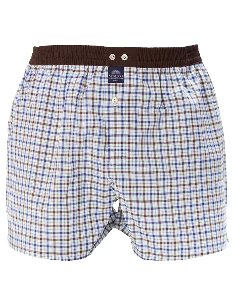 Ondergoed Mc Alson blauw geruit boxershort bruin wit