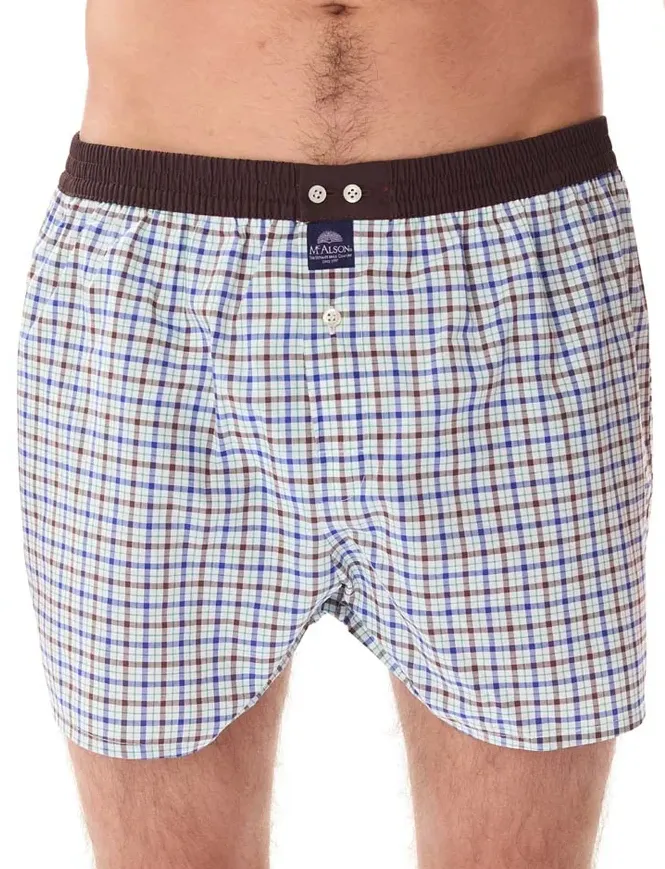 Ondergoed Mc Alson blauw geruit boxershort bruin wit