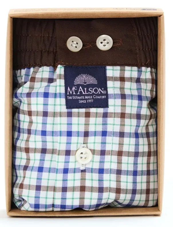 Ondergoed Mc Alson blauw geruit boxershort bruin wit