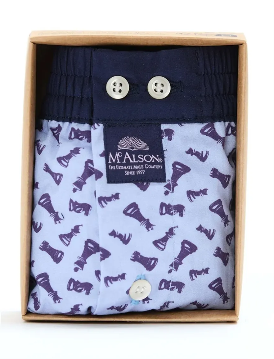 Mc Alson boxershort blauw met schaakstukken print